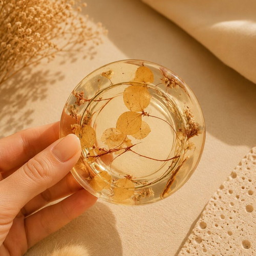Resin Candle Holder Golden Autumn with Real Dried Flowers Handmade