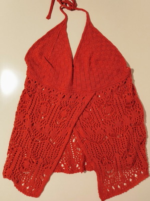 Woolnet Women's Crochet Halter Top like new, orange, adjustable S-M