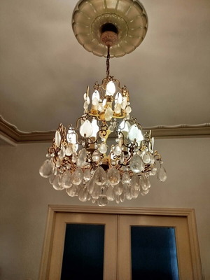 Chandelier and wall lights used, vintage antique set
