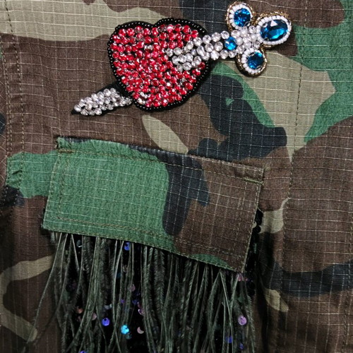 Anemi Military Jacket with Embroidered Patches and Fringes like new