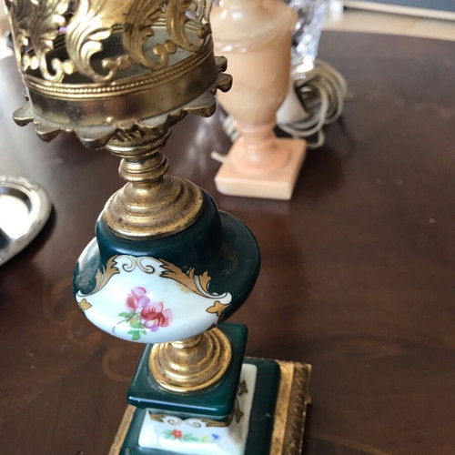 Vintage table lamps 1960s used, alabaster and brass base