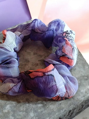 Handmade hair scrunchie with floral design