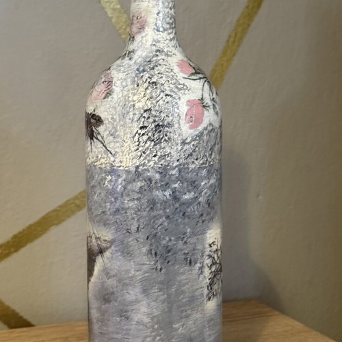 Handmade Vintage Decoupage Decorative Bottle with Angel