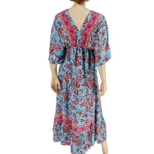 Double Six long dress with batwing sleeve new, multicolor turquoise