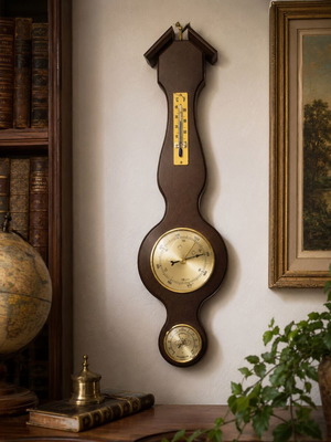 Vintage German wall weather station with barometer, thermometer and hygrometer, 45 cm