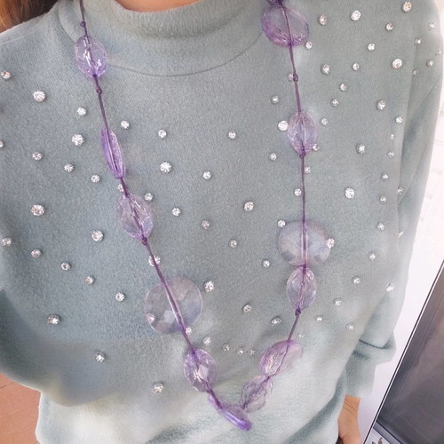 Long necklace new with large purple acrylic beads