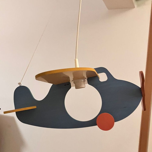 Wooden airplane children's room lamp like new
