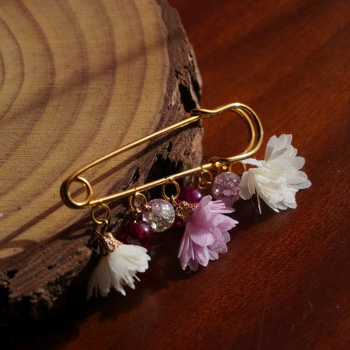 Handmade brooch with dangles in pink and white shades new