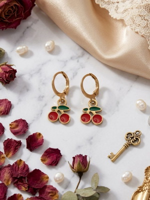 Sweet Cherries Hoop Earrings gold plated stainless steel