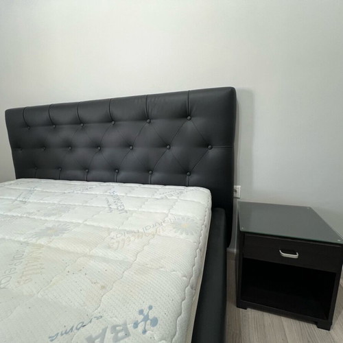Bed with black leather 160x200cm like new with 2 nightstands without mattress