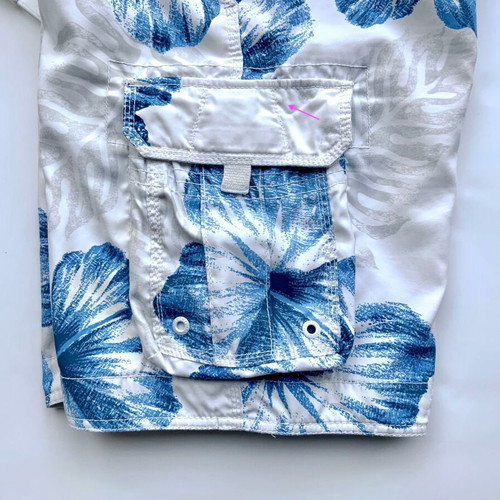 Abercrombie & Fitch men's swim shorts size S like new, white with blue flowers