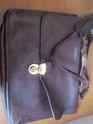 Vintage Hidesing leather briefcase used, brown, handmade