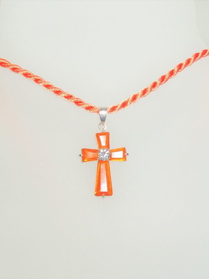 Platinum plated cross with crystals on silk cord new
