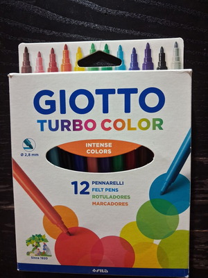 Giotto Turbo Color markers used, set of 12, assorted colors