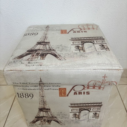 Foldable storage ottoman with vintage Paris theme, like new