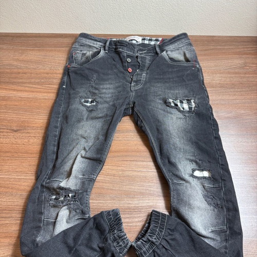 Brokers men's denim jogger size 30 black/grey with rips