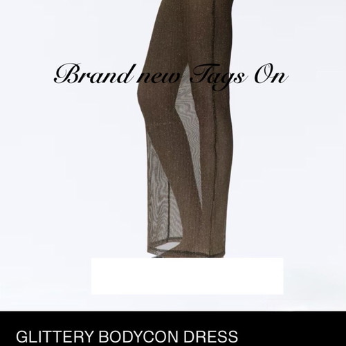 H&M Mermaid elastic mesh maxi bodycon dress black and gold