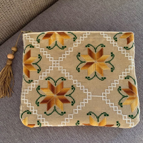 Vintage Handmade Canvas Clutch Bag New Beige Yellow