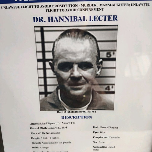 Hannibal Lecter Wanted Poster like new, A4 size with black frame