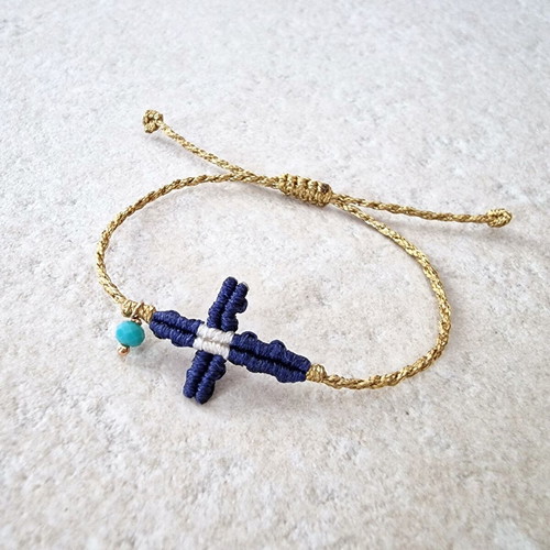 Anniversary bracelet with cross and Greek flag on gold cord new