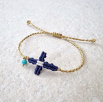 Anniversary bracelet with cross and Greek flag on gold cord new