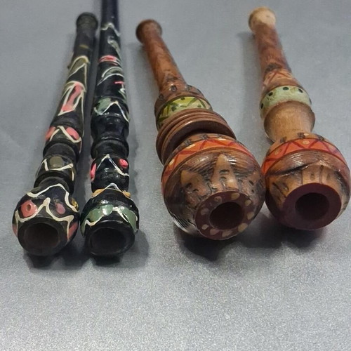 Long wooden cigarette holders handmade with painted decoration, like new