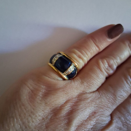 Vintage Atelier Cocktail Ring size 54, like new, blue and gold tone