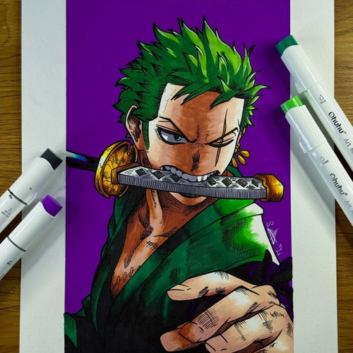 Original Zoro Drawing A4 Size Handmade Artwork