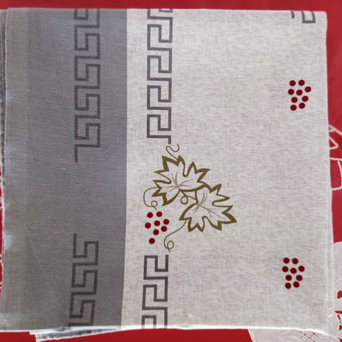 Square grey tablecloth with Greek motifs like new, 134.5 x 133.5 cm