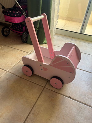 Wooden Doll Pram and Baby Walker used, pink