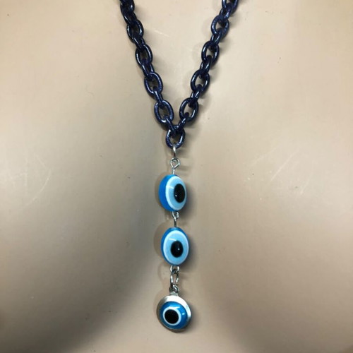 Chunky Dark Blue Evil Eye Chain Necklace new, Y2K alternative jewelry