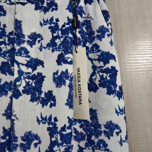Vassia Kostara Pants new, spring summer 2025, medium, white and blue