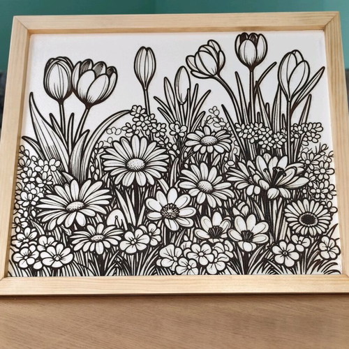 Painting new with laser engraved wooden frame