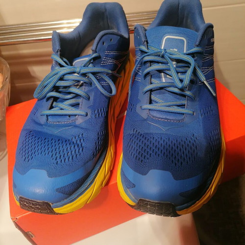 Hoka One One Clifton 6 athletic shoes used size 47 blue yellow