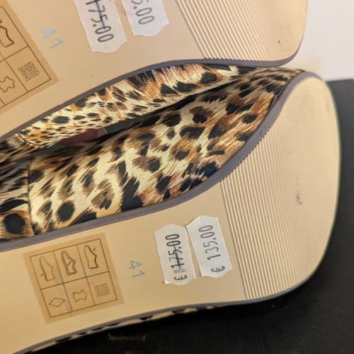 AfterShock London Stiletto peep toe shoes, satin leopard print