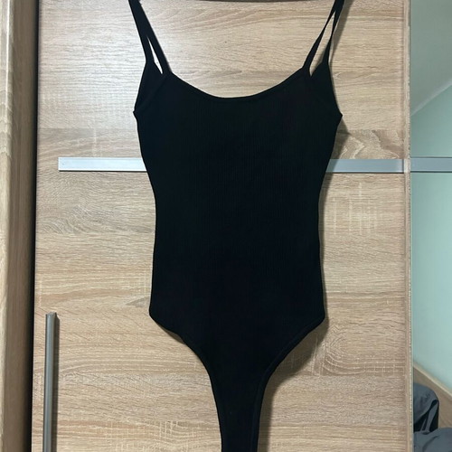 Rib bodysuit new, black with large back opening