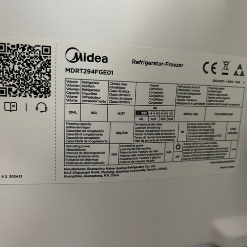 Midea two-door refrigerator 204lt like new, white MDRT294FGE01