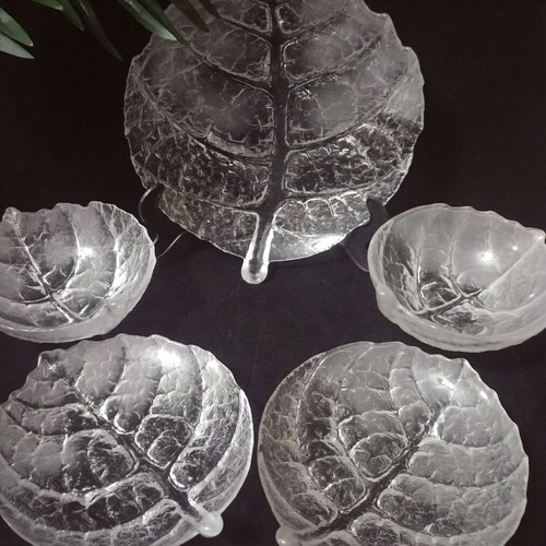 Maleras/Royal Krona Leaf 5-piece set handmade lead crystal plates Mats Jonasson