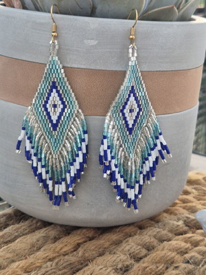 Miyuki earrings with eye motif new, blue and white beads