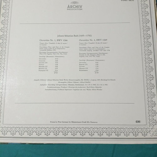 Johann Sebastian Bach Ouvertures vinyl record like new, classical