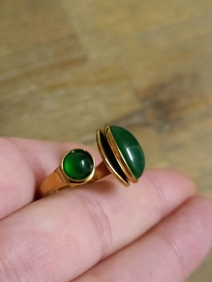 Minimal women's bypass ring with onyx stone adjustable steel cabochon new