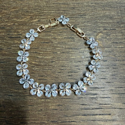 Bracelet with zirconia flowers, new, two-tone steel