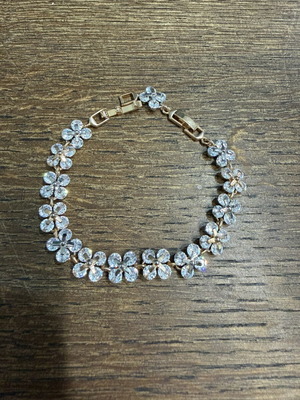 Bracelet with zirconia flowers, new, two-tone steel