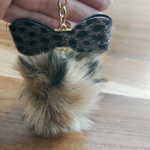 Keychain synthetic fur ball new, beige and brown