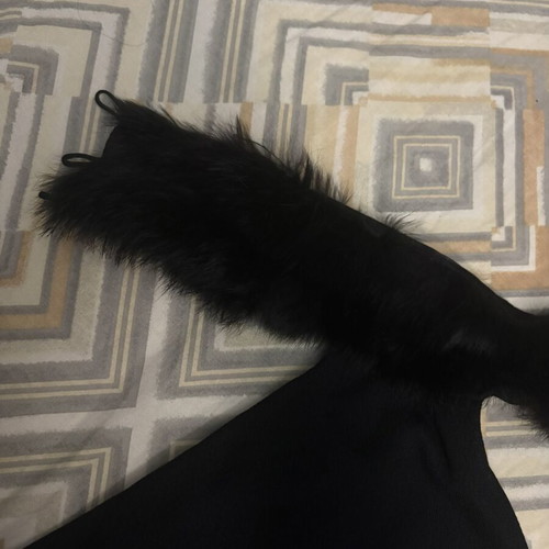 Vintage midi black dress with fur collar