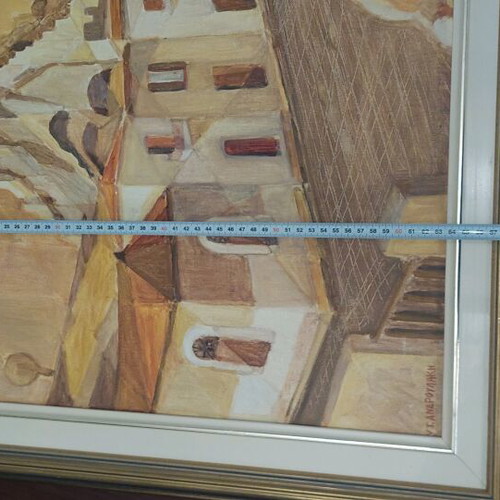 Painting by Y. G. Androulakis used, landscape with castle and settlement
