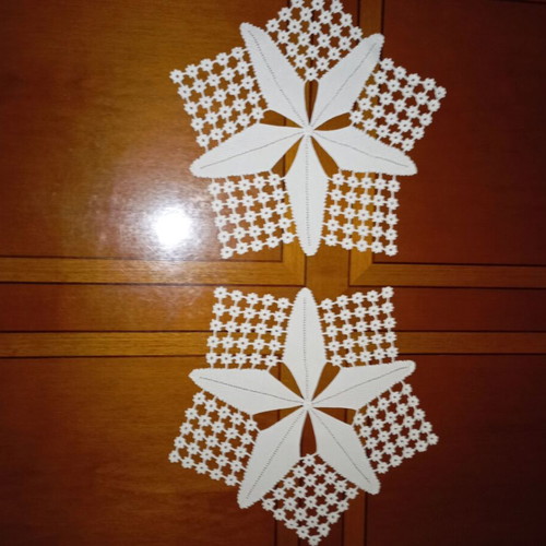 Handmade crochet tablecloth set with two small white pieces