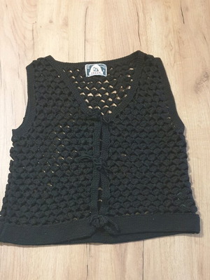 Μάλλινο τρυπητό vintage γιλέκο καινούργιο, μαύρο, μέγεθος M