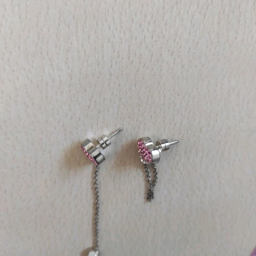 Folli Follie Hanging Heart Earrings like new pink silver