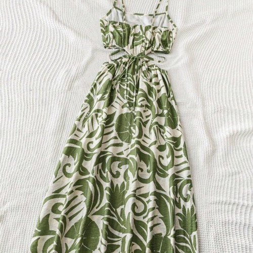 Shein midi floral tropical dress new, green and beige